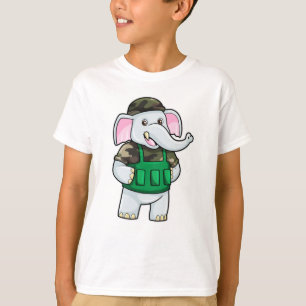 T-shirt L'éléphant comme soldat avec uniforme et casque