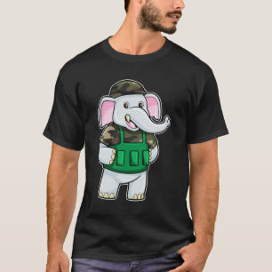 T-shirt L'éléphant comme soldat avec uniforme et casque