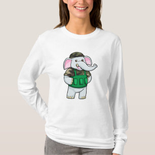 T-shirt L'éléphant comme soldat avec uniforme et casque
