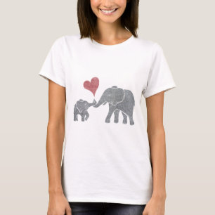 T-shirt L'éléphant étreint la maman et le bébé gris a