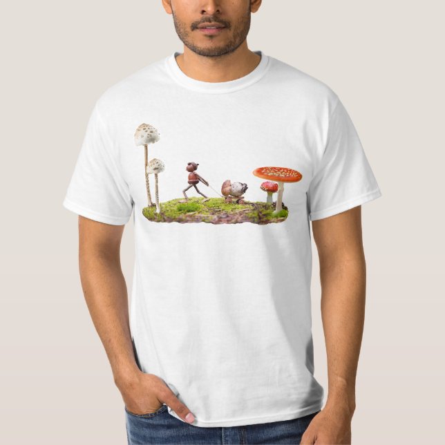 T-shirt L'elfe d'Acorn dans les bois avec des champignons (Devant)