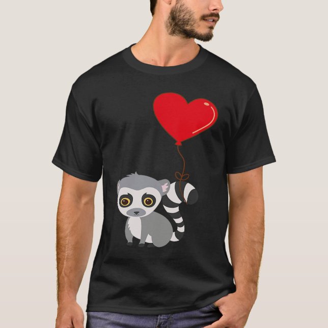 T-shirt Lemur With Heart Balloon Valentines Day Love Boys (Devant)
