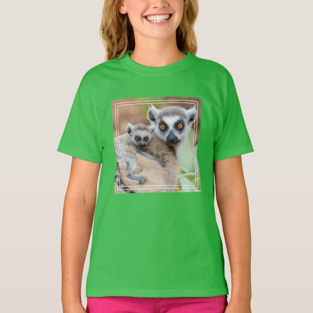 T-shirt Lémurien à queue annelée bébé sur le dos de sa mèr (Devant)