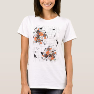 T-shirt L'encre grunge de poussins de fleurs d'orange