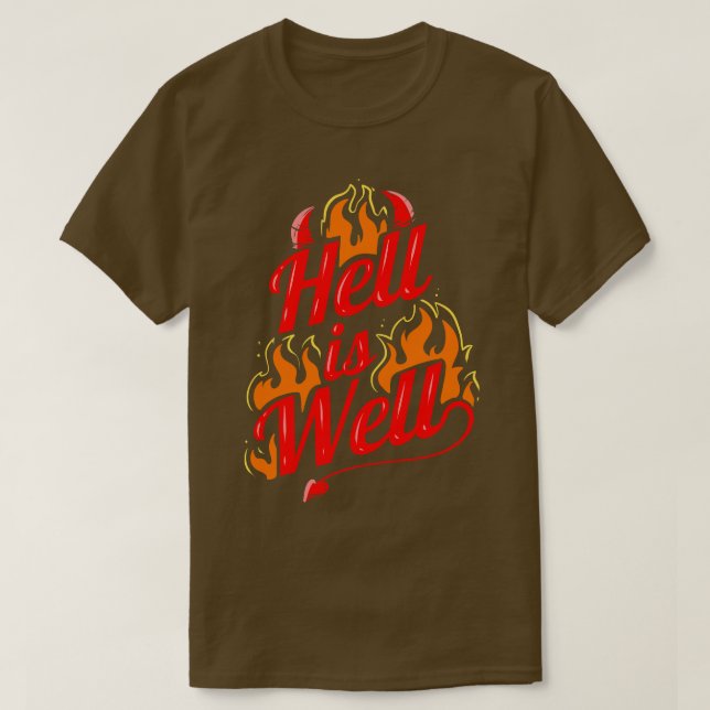 T-shirt L'Enfer Est Bien Flames Devils Horns Et Tail Hallo (Design devant)