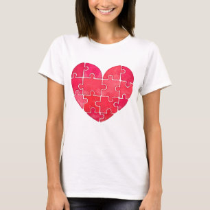 T-shirt L'énigme de l'amour résolue, cœur de puzzle rouge