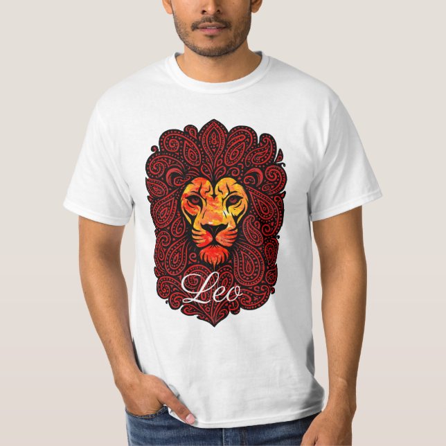 T-shirt Leo astrology birth sign zodiac lion head paisley (Devant)
