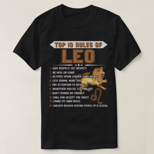 T-shirt Leo Zodiac Cadeau Anniversaire Top 10 Règles De Le (Design devant)