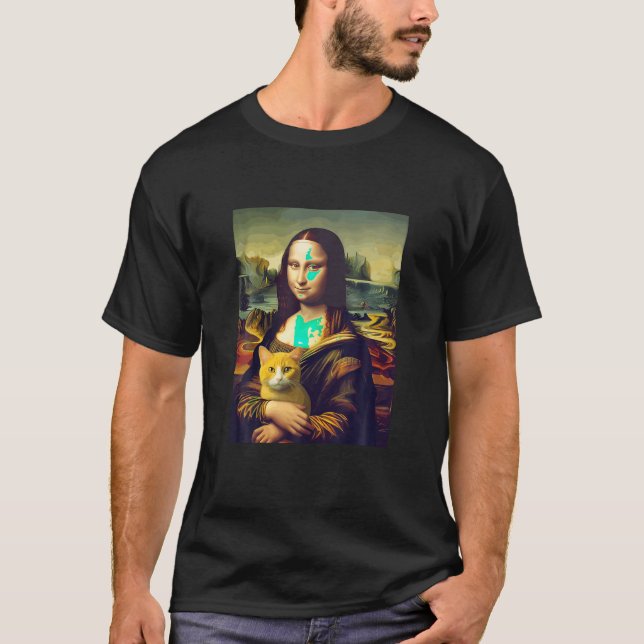 T-shirt Leonardo da Vinci s Mona Lisa Holding a Cat Funny (Devant)