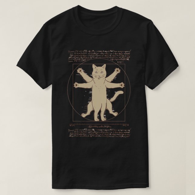 T-shirt Leonardo Da Vinci Vitruvian amoureux des chats Lin (Design devant)