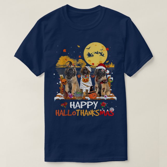T-shirt Leonberger Hallothanksmas Halloween Thanksgi (Design devant)