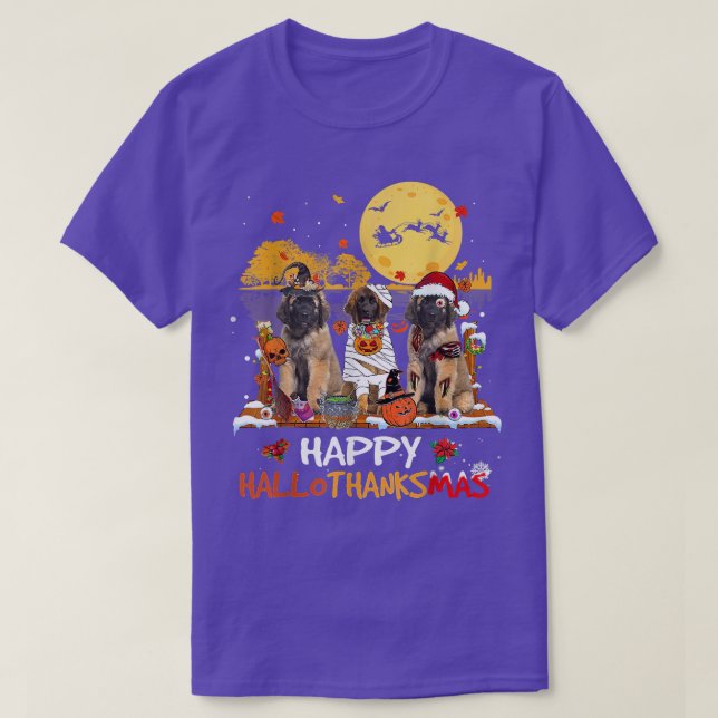 T-shirt Leonberger Happy Hallothanksmas Halloween Thanksgi (Design devant)