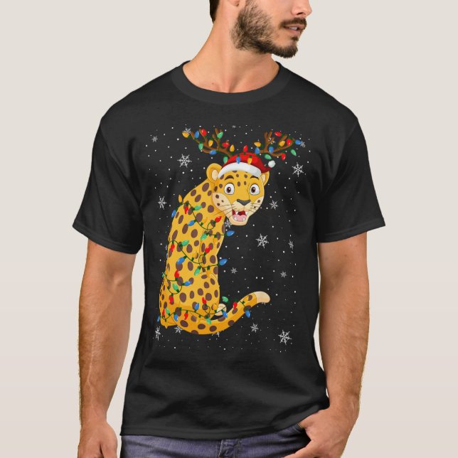 T-shirt Léopard animal Santa Hat laide sapin de Noël Lumiè (Devant)