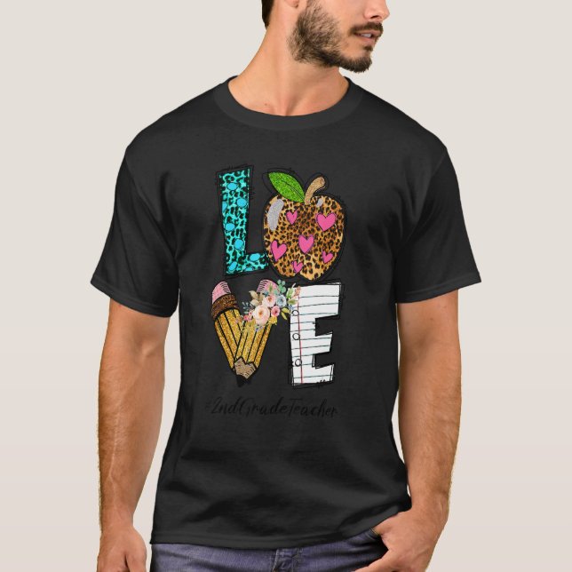 T-shirt Leopard Apple Love Enseignant de 2e année Retour à (Devant)