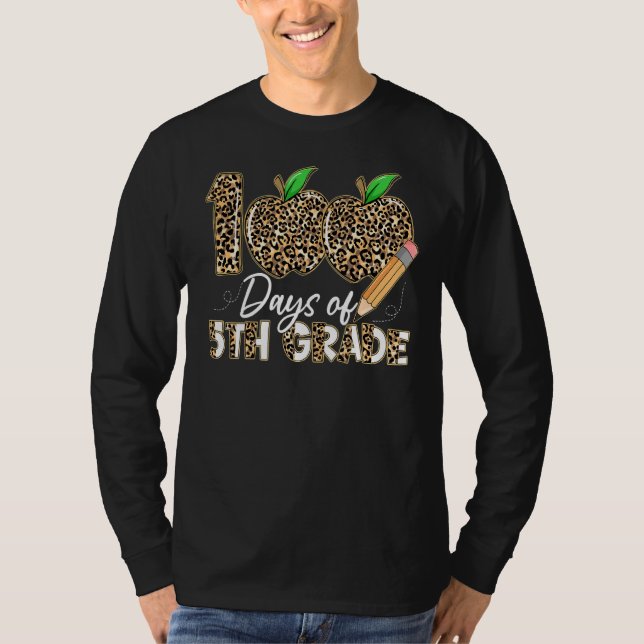 T-shirt Leopard Apples 100e jour 5e année Enseignant 100e  (Devant)