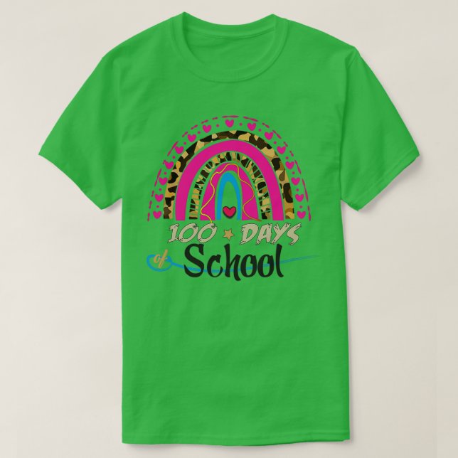 T-shirt Leopard Arc-en-ciel 100 jours de mignonne scolaire (Design devant)