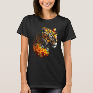 T-shirt Léopard Artwork Fleurs Animaux Motif Leopard