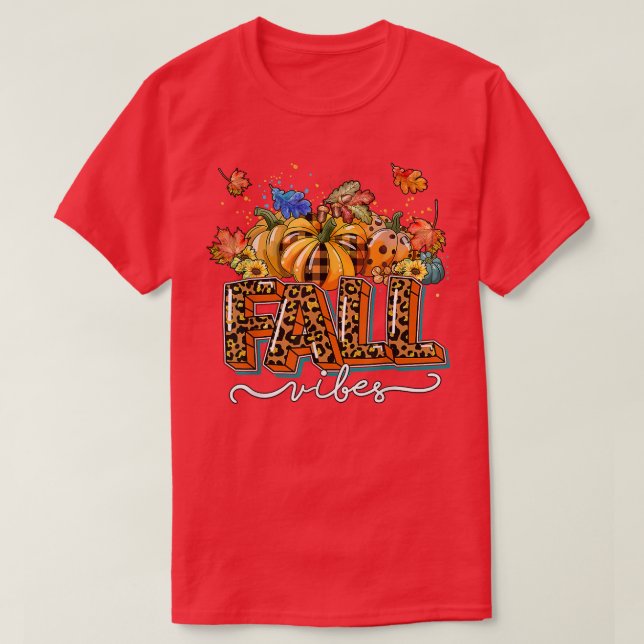 T-shirt Léopard Automne Vibes Citrouille Saison Automne Qu (Design devant)