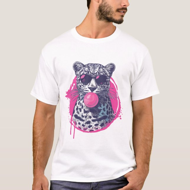 T-shirt Leopard avec lunettes de soleil et gomme à bulles (Devant)
