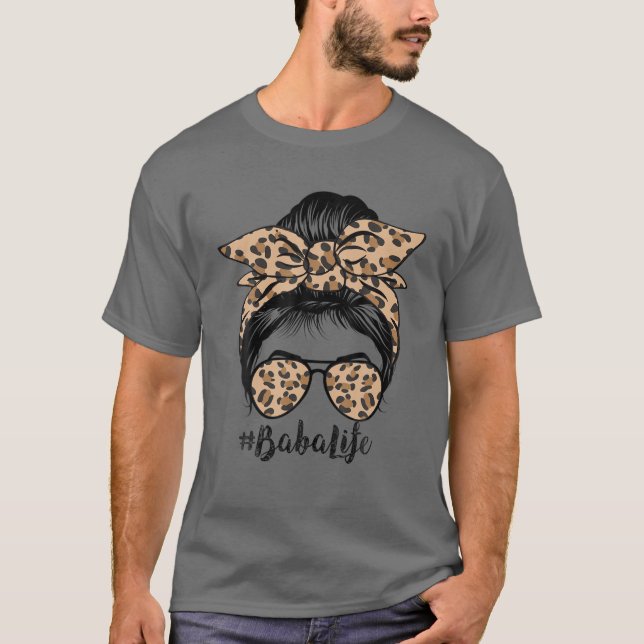 T-shirt Leopard Baba Life mignon Messy Bun Fille Fête des  (Devant)