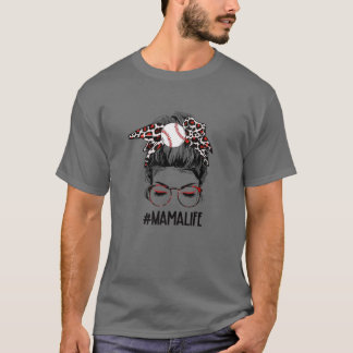 T-shirt Léopard Baseball Mama Life Messy Bun Jeu Jour Moth