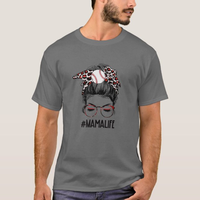 T-shirt Léopard Baseball Mama Life Messy Bun Jeu Jour Moth (Devant)