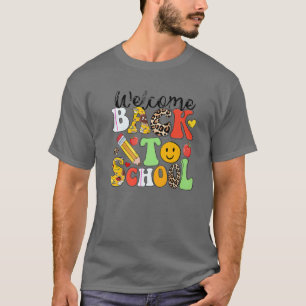 T-shirt Leopard Bienvenue Retour À L'École Smile Face Ense