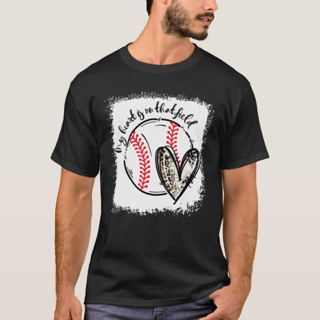 T-shirt Leopard Bleu Mon Coeur Est Sur Ce Champ Basebal (Devant)