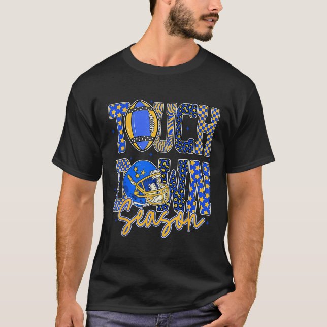 T-shirt Leopard Blue Gold Checkered Football Touchdown Sea (Devant)