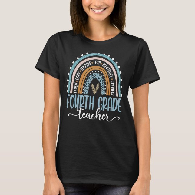 T-shirt Leopard Boho, enseignant de quatrième année Arc-en (Devant)
