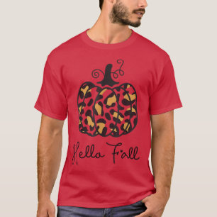 T-shirt Leopard Bonjour Automne Saison Citrouille Automne 