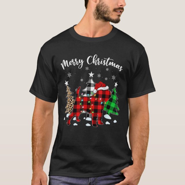 T-shirt Leopard Buffalo Plaid Brussels Griffon Dog Christm (Devant)