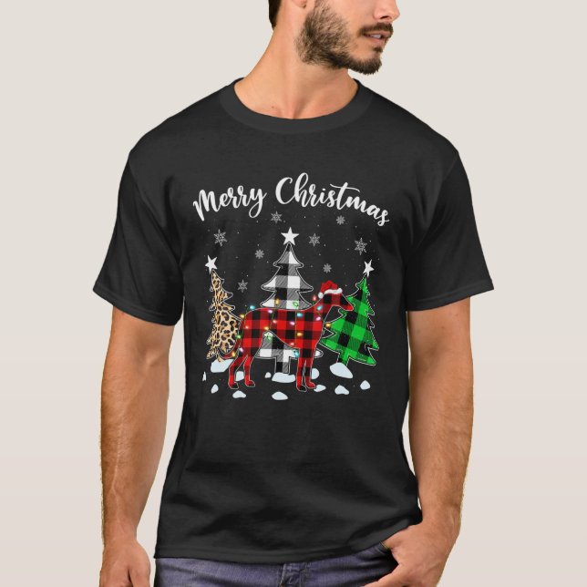 T-shirt Léopard Buffalo Plaid Matching Greyhound Christmas (Devant)