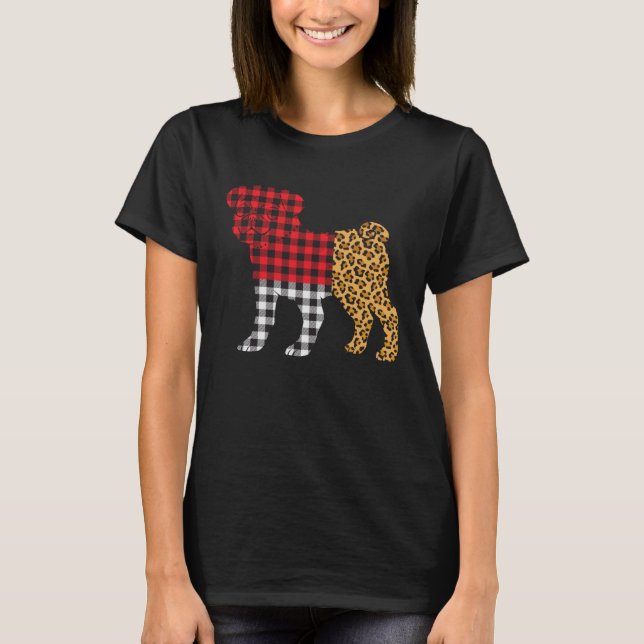 T-shirt Leopard Buffalo Plaid Pug Dog  Valentine s day (Devant)