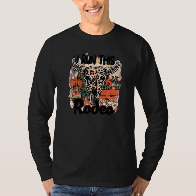 T-shirt Leopard Bull Crâne Je Cours Ce Rodéo Desert Cactus (Devant)