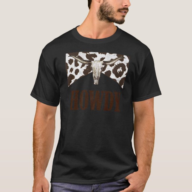 T-shirt Leopard Bull Skull Western Country Music Howdy (Devant)