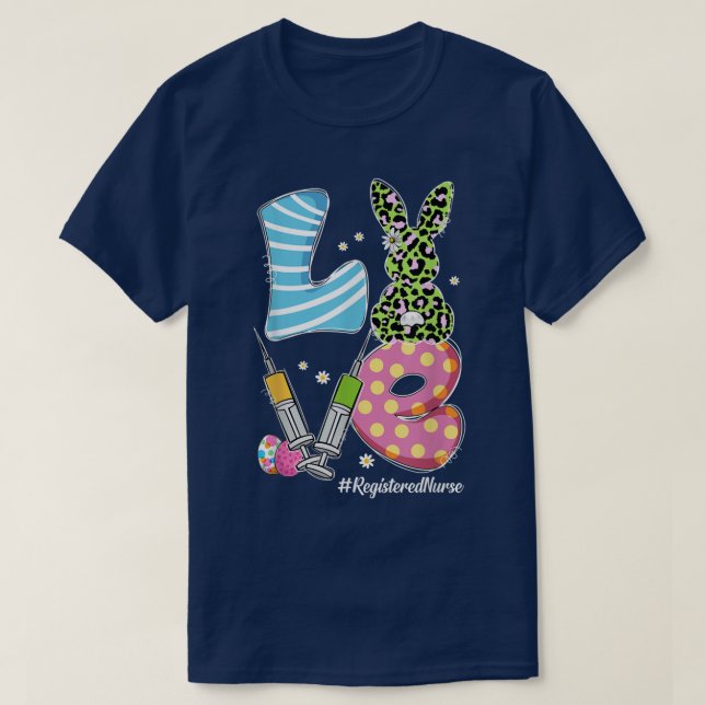 T-shirt Leopard Bunny LOVE Infirmière inscrite Funny Pâque (Design devant)