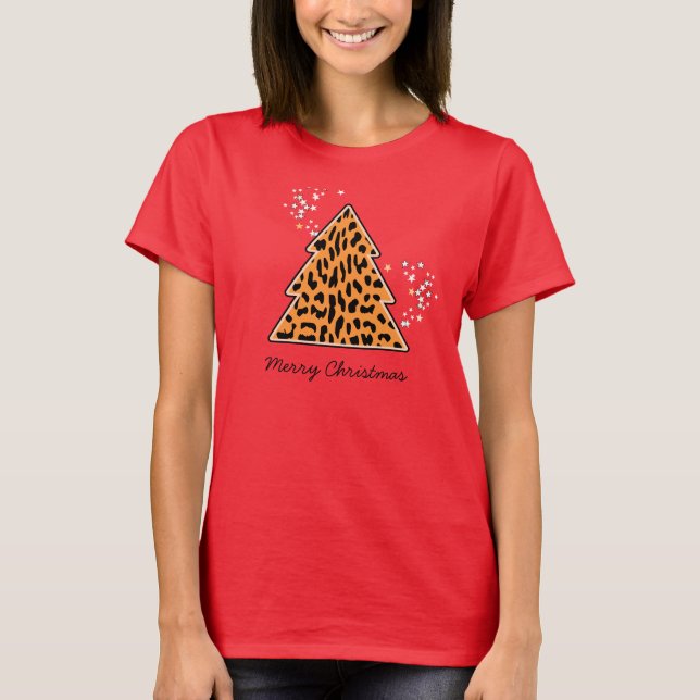 T-shirt Leopard cheetah Christmas Tree (Devant)