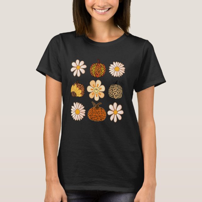 T-shirt Leopard Citrouille Floral Vols de saison d'automne (Devant)