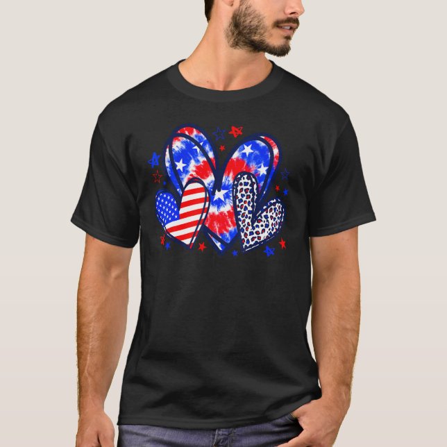 T-shirt Léopard Coeur Rouge Blanc Bleu Américain Drapeau 4 (Devant)