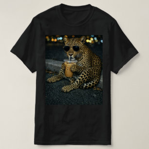 T-shirt Léopard Cool Avec Lunettes De Soleil Café Glacé
