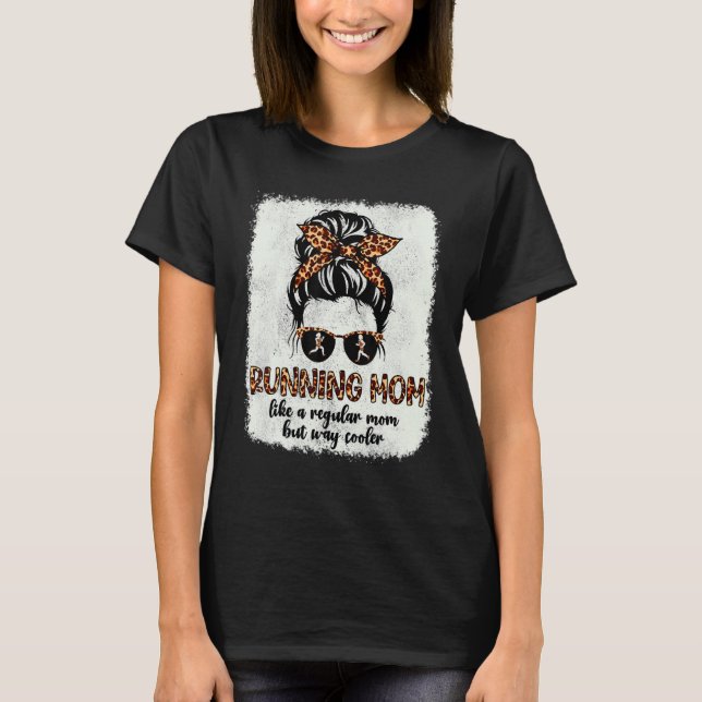 T-shirt Leopard Courir Maman Messy Bun Sprinter Coureur Mo (Devant)