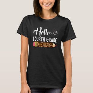 T-shirt Leopard de crayon de quatrième année Bonjour Teach