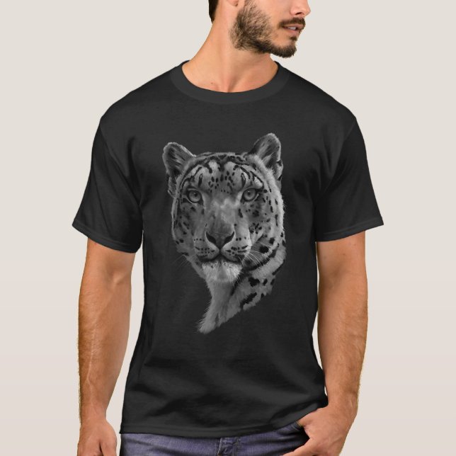 T-shirt Léopard des neiges Léopard noir et blanc B (Devant)