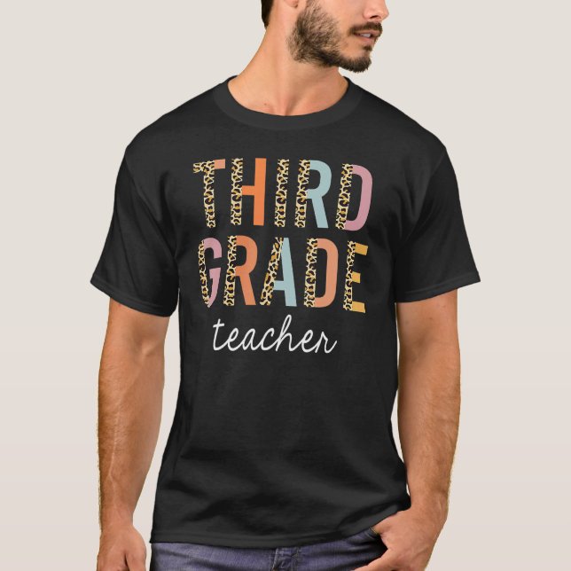 T-shirt Leopard Enseignant de 3e année Retour à Scho (Devant)