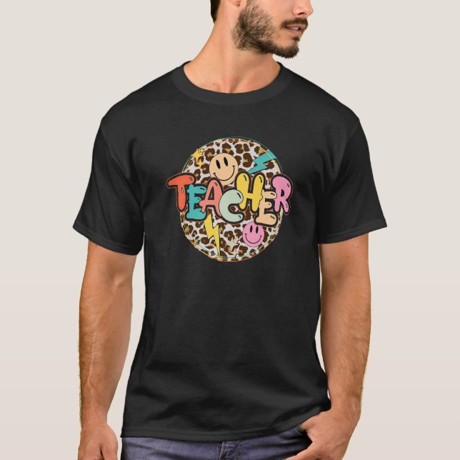 T-shirt Leopard Enseignant Éclair Boulon Retour À Sc (Devant)