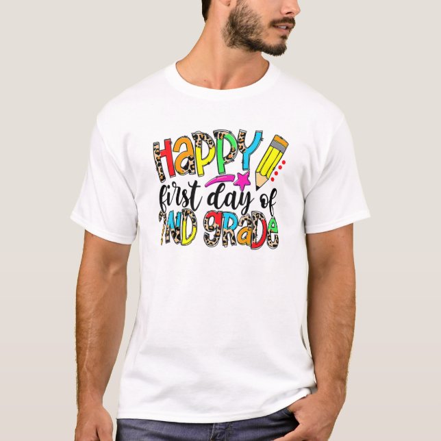 T-shirt Leopard Enseignant Heureux Premier Jour De Retour  (Devant)