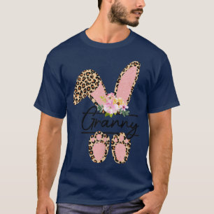 T-shirt Léopard Floral Granny Pâques Avec Lapin Ear Heureu