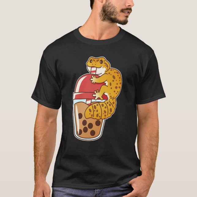 T-shirt Leopard Gecko Boire Boba Bubble Tea (Devant)