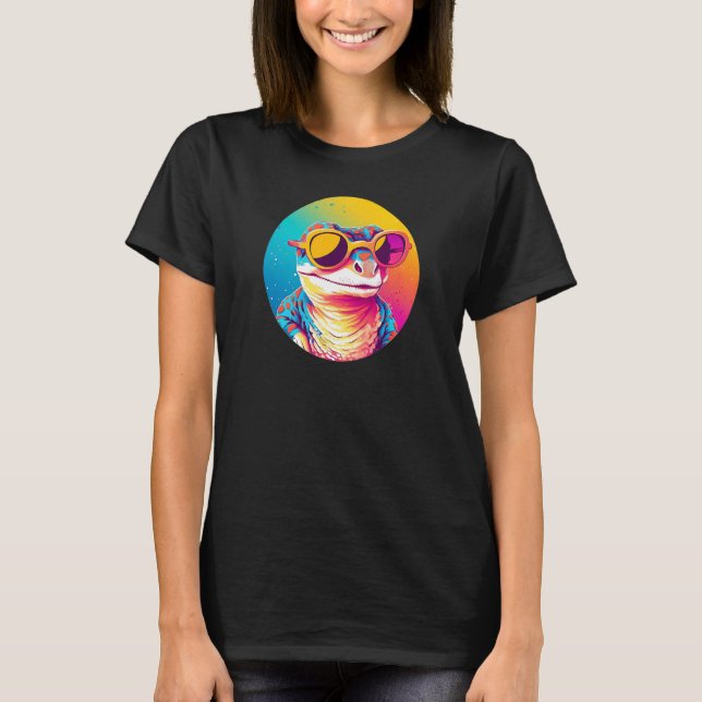 T-shirt Leopard Gecko Reptile Wearing Sunglasses Retro (Devant)